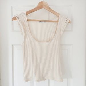 Zara ribbed knit pointelle details sleeves tshirt
